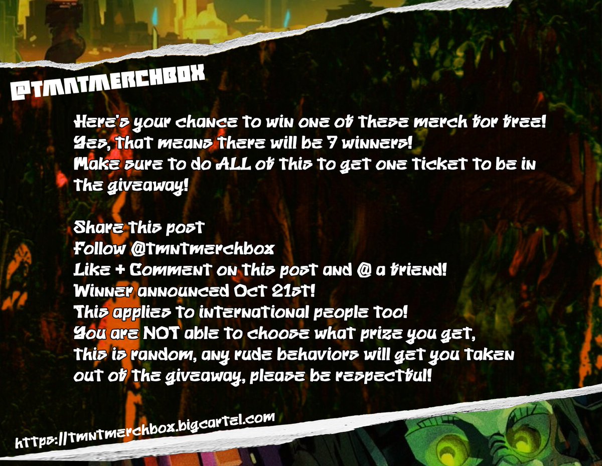 tmntmerchbox's tweet photo. GIVEAWAY ALERT! Thank you to @AvocadoToast8 who sponsored us,  here's your chance to win one of these merch for free! Yes, that means there will be 7 winners!

Please read fully to join! 
https://t.co/vrPXuIttcQ https://t.co/HDna4I1BZ5