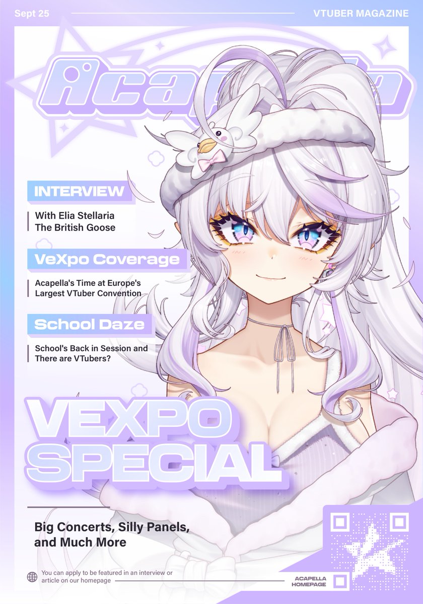 AcapellaEN's tweet image. 【✨Acapella VTuber Magazine VeXpo Special✨】

⭐Featuring @EliaStellaria 

Not affiliated with VeXpo 
#vtuber . #envtuber . #vexpo2025