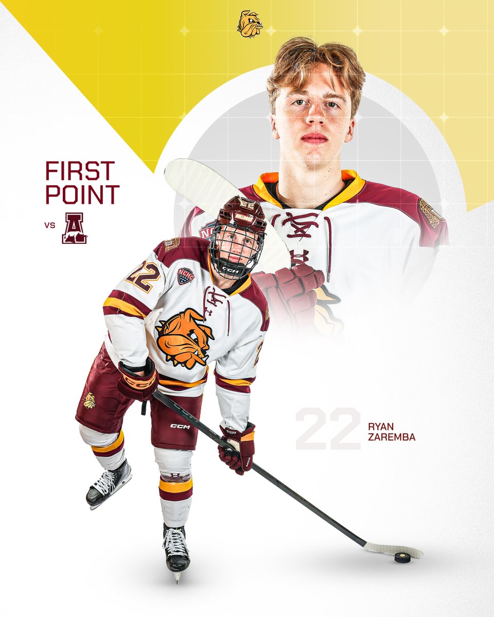 A trio of Bulldogs got their first points at UMD this weekend -- freshman Daniel Shlaine (1a), senior Scout Truman (2g) and freshman Ryan Zaremba (2a). Congratulations Dogs!