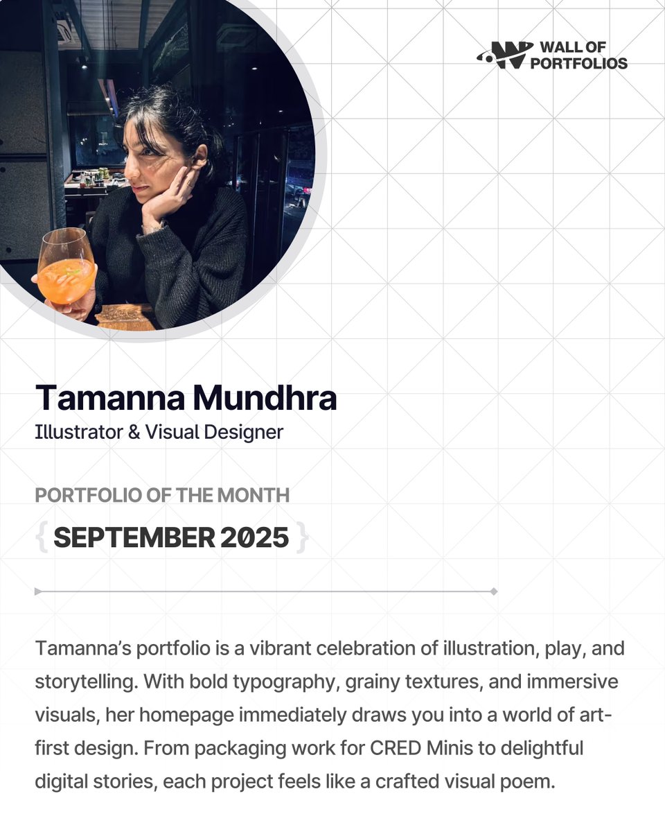 wallofportfolio's tweet image. Presenting our Portfolio of the Month - September Edition 2025! Discover the unique style and expertise of
Tamanna Mundhra in product and UX design. Be inspired by their work! 🌟 

wallofportfolios.in/portfolios/tam…

#WallofPortfolios #PortfolioOfTheMonth #DesignShowcase #UXDesign