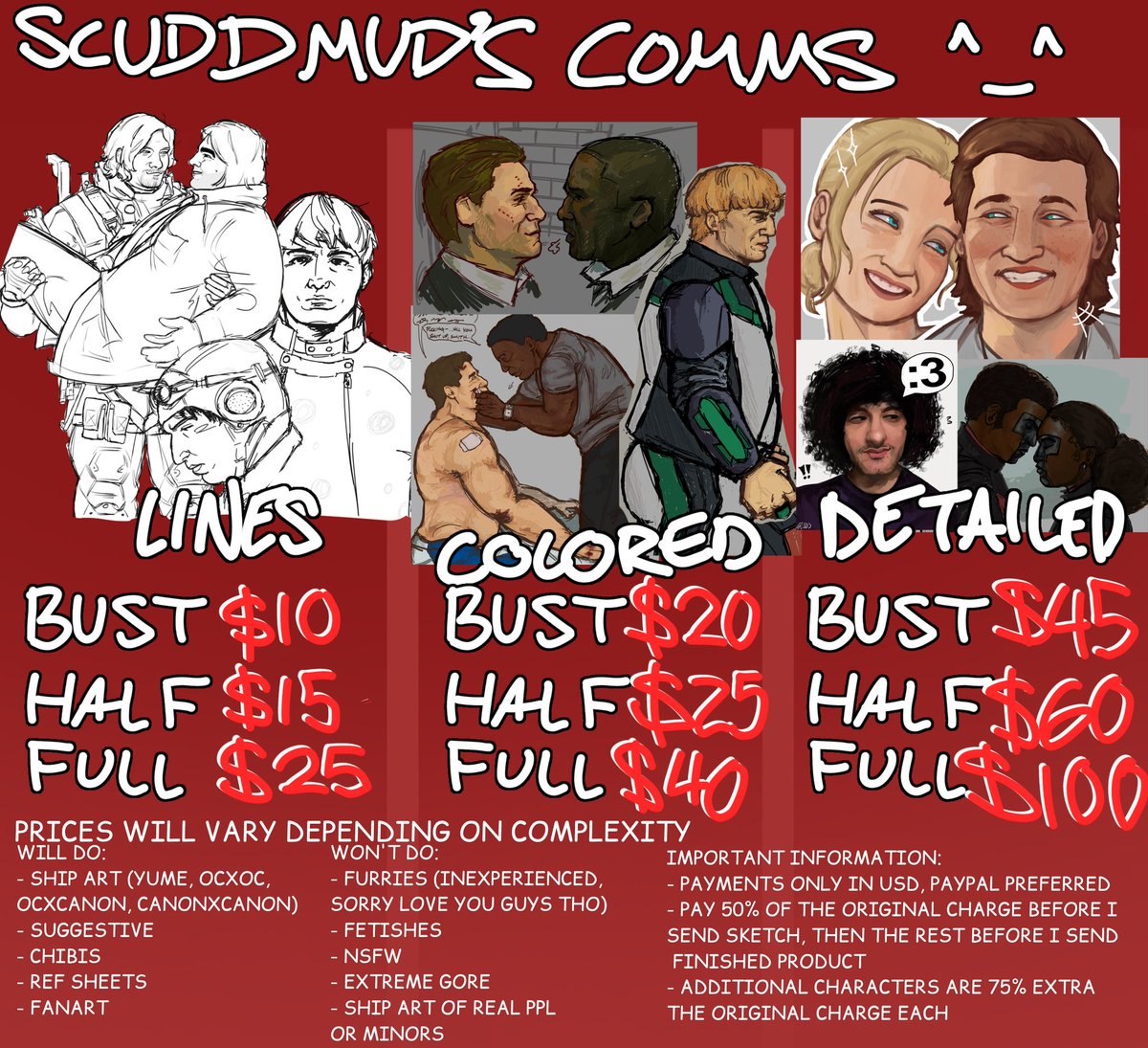scuddmud's tweet image. hi my family needs help with the bills. 
DM if interested. Prices can be discussed of course, every prices listed is just a rough estimate.