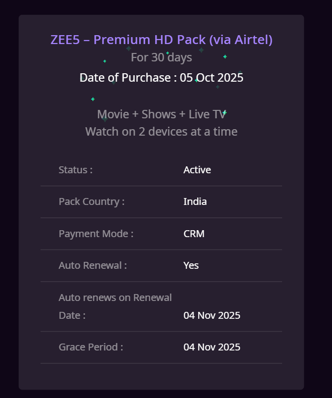 xcavator58's tweet photo. @ZEE5India @ZEE5GlobalCorp 
the plan details clearly states that movies shows and live tv is available with the premium pack currently active in the account. but still why does the live tv part not work and shows error?
also customer support is useless as hell for you guys https://t.co/b2F7E8kbSx