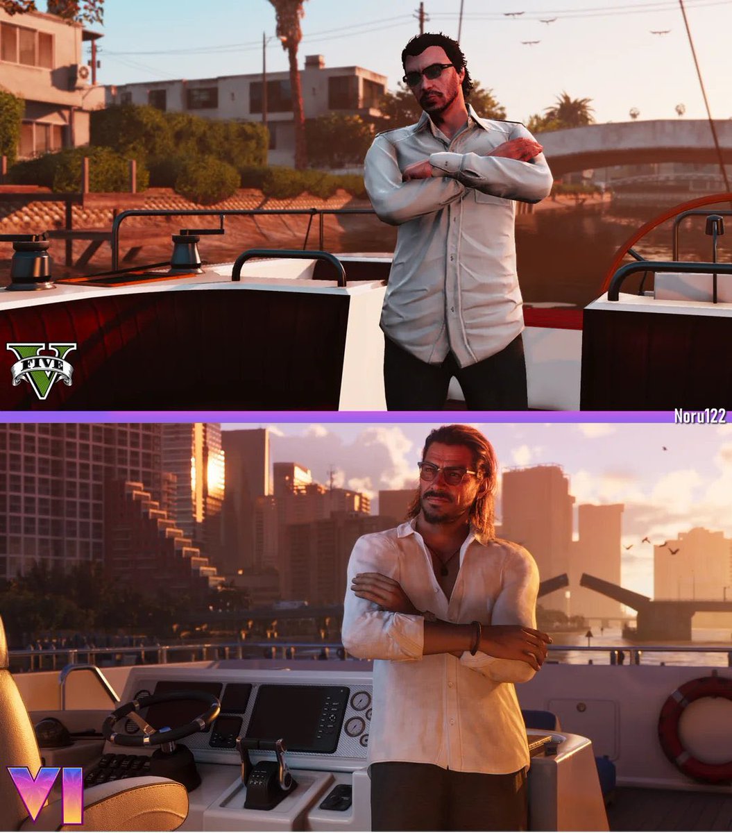 GTA6Net's tweet photo. GTA VI screenshots perfectly recreated in GTA V… the attention to detail is crazy❗️🤯 https://t.co/NrECwga5Qq