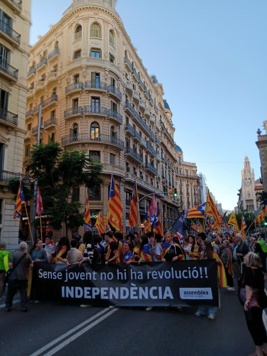 Aquesta tarda milers de persones, convocades pels joves de l'Assemblea s'han manifestat per Barcelona per recordar l'1-O i reclamar l'aplicació del referèndum d'independència del 2017.