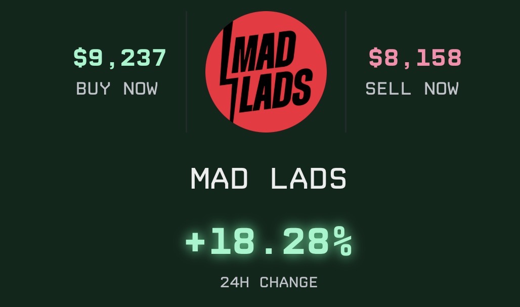 Mad Lads price chart showing buy and sell prices with 24-hour change