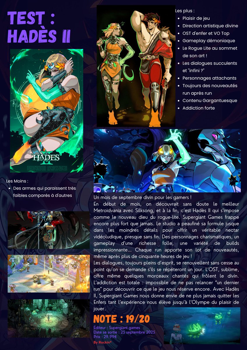 4ème petit test sur mon nouveau format de mise page !  En fichier)
Il s'agit de #Hades2 cette fois-ci ! 
Pareil si vous pouvez liké et Retweet tout ça pour lui donner de la force, je suis preneur ! 
J'ai passé+ de 50h dessus ! Et ce n'est pas fini ! 
<a href="/SupergiantGames/">Supergiant Games - HADES II out now!</a> 
Merci 😈