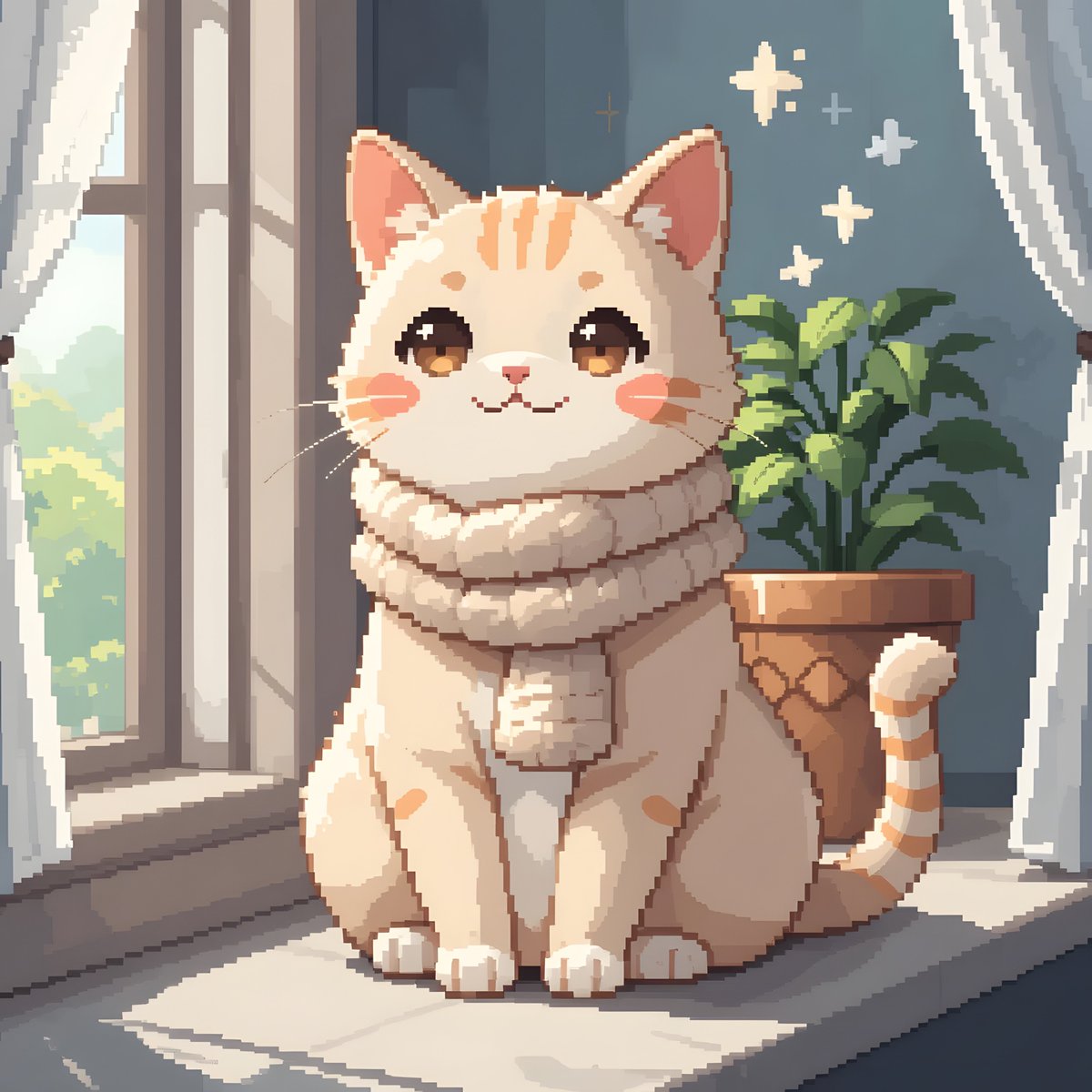 iAmRaLe18's tweet image. “Peace is found in the pause.”   
– Miru the Peaceful Pane   
Perched on her windowsill, Miru radiates stillness and quiet joy. 
🌙 End your week in calm → tinyurl.com/purrxelpals   
#PurrxelPals #NFTs #PixelArt #CozyDrop