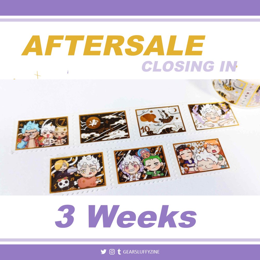 ☀️AFTERSALES CLOSE IN: 3 WEEKS!☀️

It seems like lots of time is left, but it's not wise to wait too long! Some of the items are already out of stock 😳💜

The aftersales close at 10am of October 26th ✨

⛅️🛒 gear5zine.bigcartel.com/products