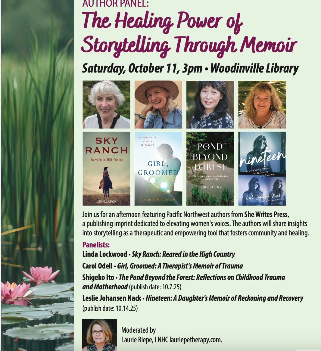 ShigekoChakoIto's tweet image. Join us for a lively author panel discussion at Woodinville Public Library on October 11! Please mark your calendars, invite friends,  and help spread the word—we&apos;d love to see you there! #CommunityEngagement #LibraryEvents #PanelDiscussion #AuthorEvent #Memoir #Storytelling 📚🎤