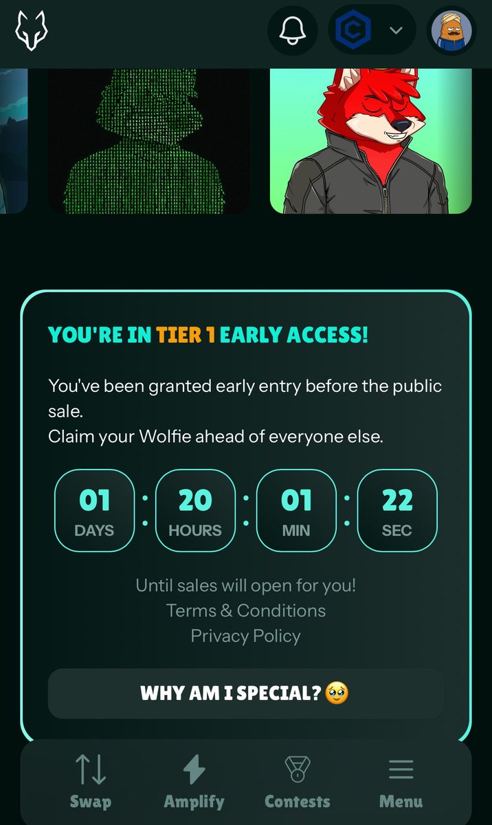 cookiescook777's tweet photo. Tier 1 Early Access secured 😤🔥
While the rest are still waiting… I’ll be minting my $WOLFIES early 🐺💎
1 day 20 Hours left till the gates open, let the real degen games begin 🚀
#CROFAM #WOLFIES #DegenSeason #MintReady #Amplify #CRO https://t.co/qFL7Zz19LK