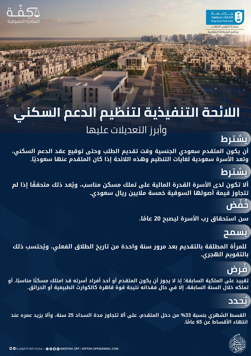#اللائحة_التنفيذية_لتنظيم_الدعم_السكني 🏡

بشروط وضوابط مُحدَّثة، إليكم أبرزها! ⚖️

#مبادرة_كفة_الحقوقية 
#شراكة_تلهم_وتمكن