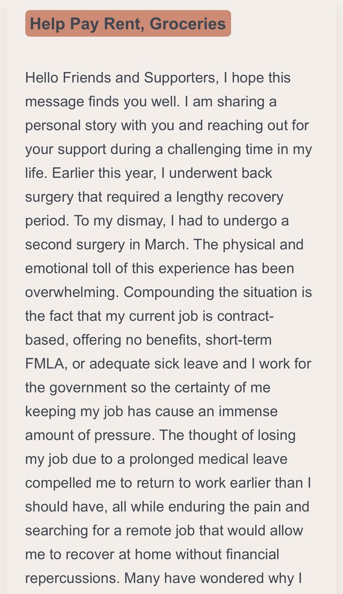miiriya1's tweet photo. A Black Woman is seeking help after two painful surgeries. She does contract-based work and hasn’t been able to work lately, is struggling with bills and feeding her family. If we each give $1 she’ll reach her goal. We’ve helped 157 people so far, let’s keep going. https://t.co/mikc9uJmwb