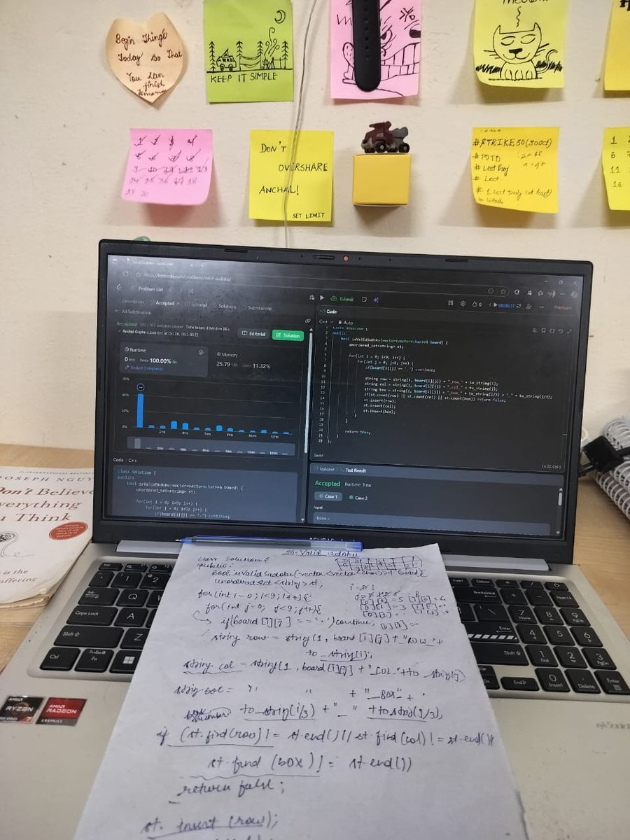 AnchalGupta009's tweet image. Valid Sudoku ✅
Day 14 ➝ Accepted ✅
Peace of mind ➝ priceless 😌
#LeetCode #CPP #CodingLife #Developer  #DevCommunity