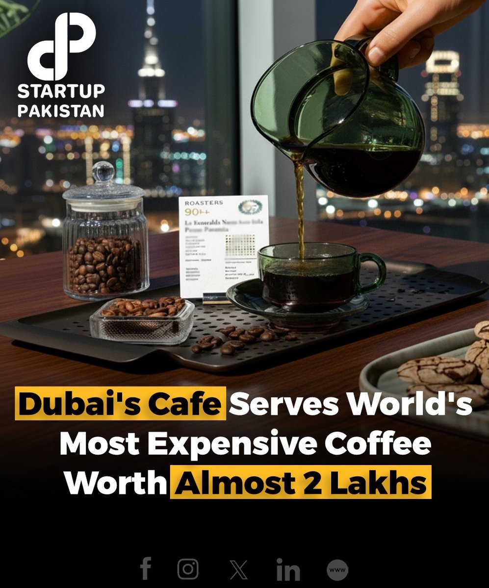PakStartup's tweet photo. Dubai’s Roasters Specialty Coffee House has set a world record by serving the most expensive cup of coffee, priced at almost 2Lakhs
#LuxuryCoffee #PanamanianGeisha #CoffeeExperience #WorldRecord #ExclusiveCoffee https://t.co/DTOfVWreAe