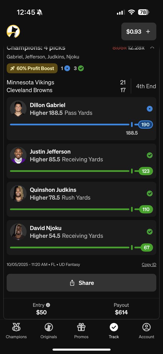 thebemrose's tweet photo. @UnderdogNFL the odds don’t change after you place the bet, where did my $30 go? https://t.co/j6IacZmvke