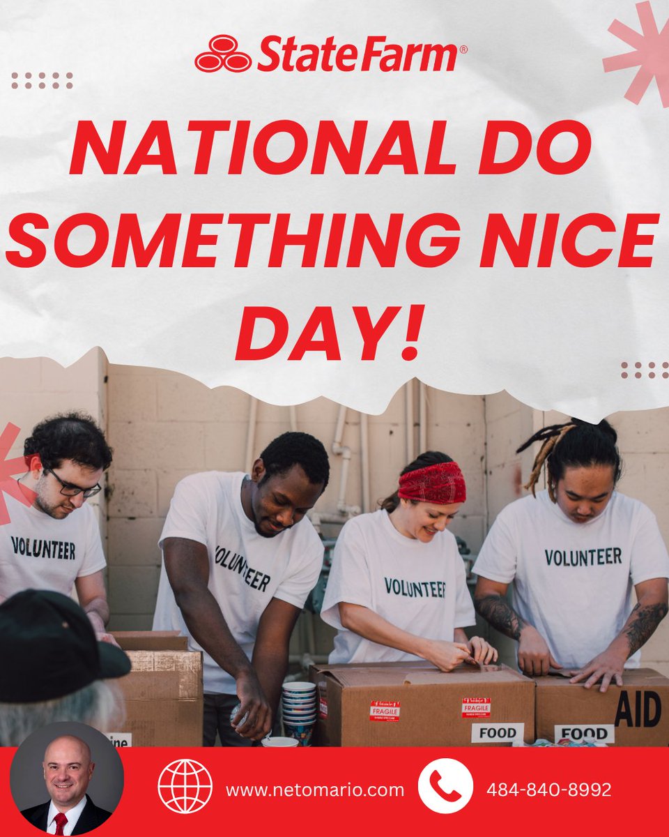 NetoMarioAgent's tweet image. 🌟 Happy #DoSomethingNiceDay! Today’s a great reminder to spread kindness—big or small. What nice thing will you do today? 💙

Need help protecting what matters? I’m here for you!
📞 484-840-8992

Like a good neighbor, State Farm is here to help. #StateFarm