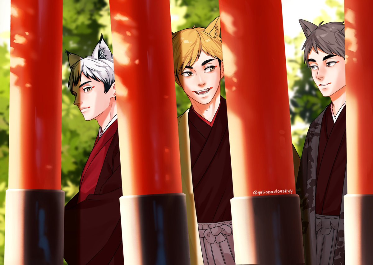 yuliapavlovskyy's tweet image. Foxes in Kyoto 
Happy Miya twins birthday 🎂