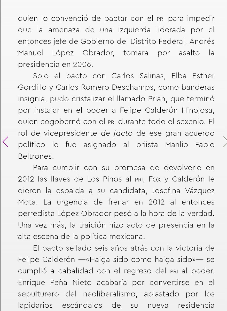 Lo que me está gustando de este libro es como en su primera etapa relata que el poder del país se pelea entre dos familias (no de sangre, pero si política), lo que en el documental le llaman los políticos vs los demócratas, pero al final es el viejo PRI vs el nuevo PRI siempre