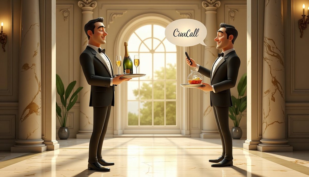 ciuxcom's tweet photo. Two butlers. One message. Zero confusion. 🍾

With CiuxCall, guest requests reach the right person instantly — no calls, no radios, no mix-ups.

Because even in luxury, timing is everything.

👉 https://t.co/rNU23CGhf1

#HospitalityTech #LuxuryService #ButlerLife #Innovation #CiuxCall
