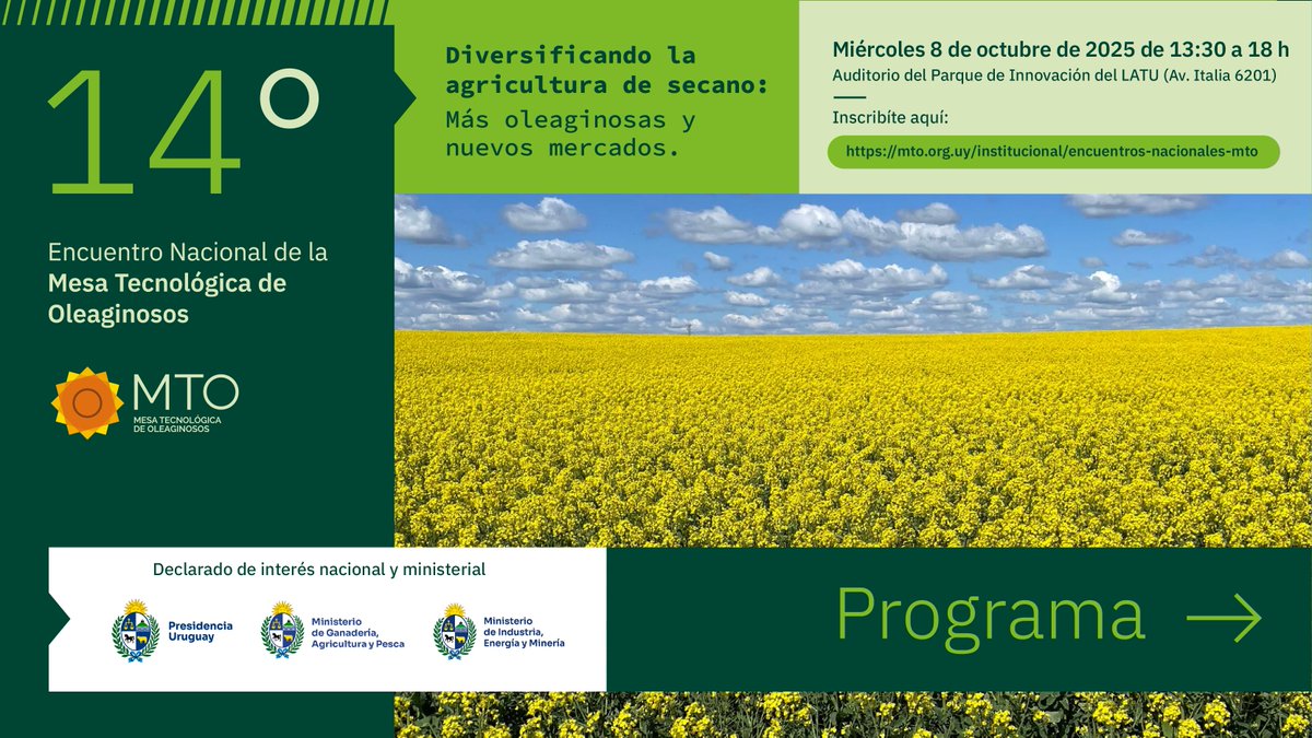 MTOleaginosos's tweet photo. 🌱¿No te inscribiste todavía en el 14º Encuentro Nacional de la MTO? Faltan sólo 3 días. La participación es sin costo pero con inscripción previa. No olvides inscribirte en: https://t.co/y1iYvgGHNy 

¡Te esperamos! https://t.co/B6O2zJNHKP