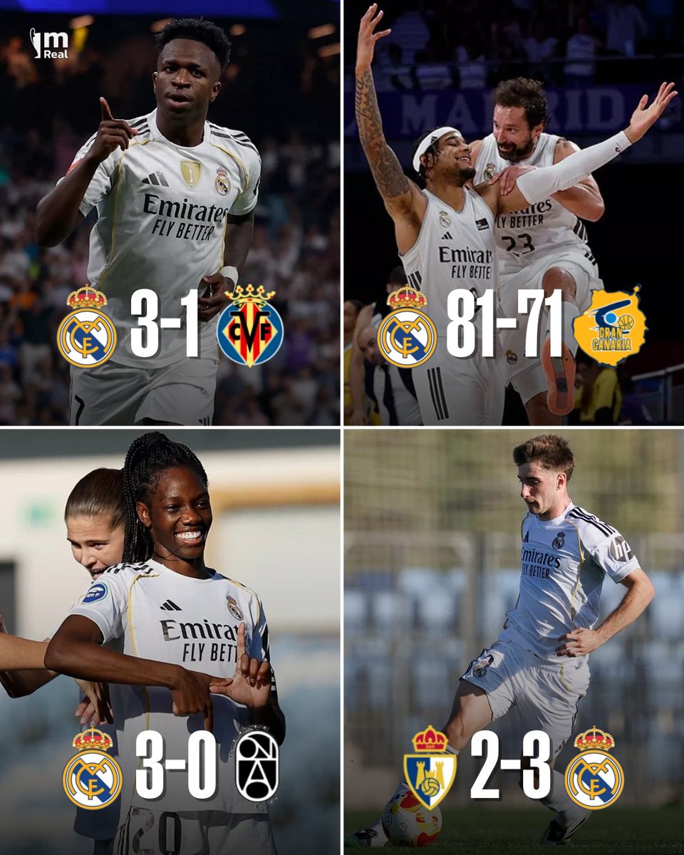 ✅ Victoria y liderato del primer equipo
✅ Victoria del baloncesto
✅ Victoria del femenino
✅ Victoria del Castilla

🤍 Un fin de semana perfecto. ¡Hala Madrid!