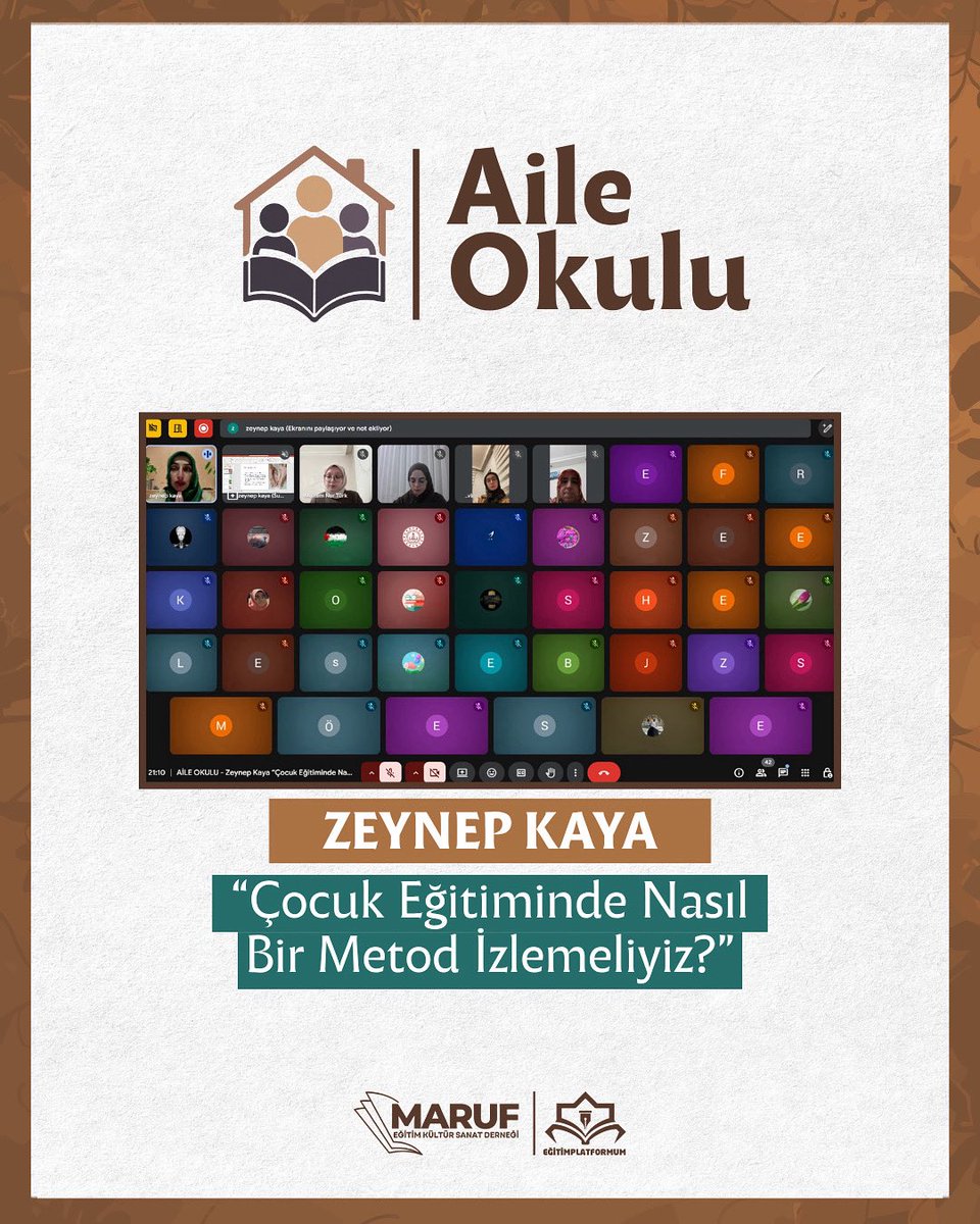 Aile Okulu’nda bu hafta!
Zeynep Kaya ile “Çocuk Eğitiminde Nasıl Bir Metot İzlemeliyiz” konulu dersimizi gerçekleştirdik.