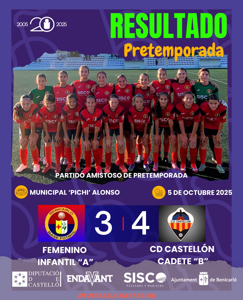 ❤️💙 𝗣𝗥𝗘𝗧𝗘𝗠𝗣𝗢𝗥𝗔𝗗𝗔 2025/26 📌 𝗙𝗘𝗠𝗘𝗡𝗜𝗡𝗢 𝗜𝗡𝗙𝗔𝗡𝗧𝗜𝗟 "𝗔" ⚽

📆 Domingo 5 de Octubre
🏟️ Municipal 'Pichi' Alonso
𝗙𝗘𝗠𝗘𝗡𝗜𝗡𝗢 𝗜𝗡𝗙𝗔𝗡𝗧𝗜𝗟 "𝗔" 3️⃣ 𝗖𝗗 𝗖𝗔𝗦𝗧𝗘𝗟𝗟Ó𝗡4️⃣
⚽ Valeria
⚽ Reverter
⚽ Valentina

🚀 !Vamos rojill@s!🔥💯