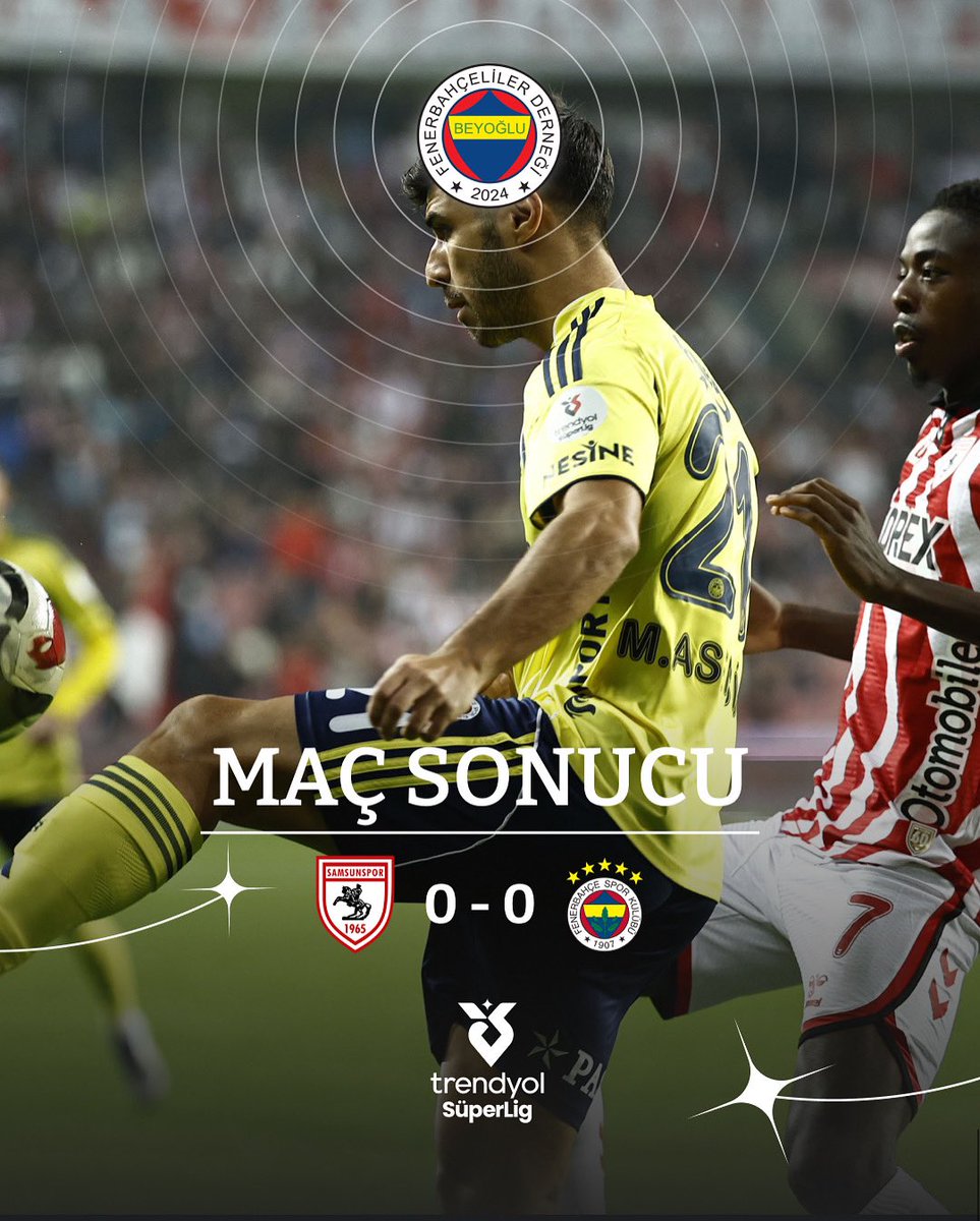 ⚽️ MAÇ SONUCU
Trendyol Süper Lig’in 8. haftasında Fenerbahçemiz, deplasmanda Samsunspor ile golsüz berabere kaldı.
Mücadele gücü yüksek bir karşılaşmada sahadan 1 puanla ayrılıyoruz. 💛💙

#Fenerbahçe #Samsunspor #TrendyolSüperLig #BeyoğluFenerbahçelilerDerneği #BirlikteDahaGüçlü