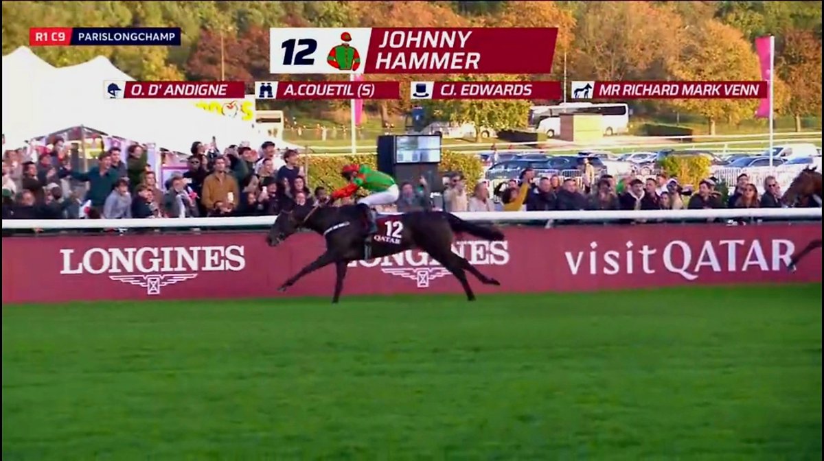 MutrelV's tweet photo. 🏁 Qatar Prix de la Place de l'Étoile 
Johnny Hammer 🔴🟢 🥇 triomphe avec autorité ! 
Team Couetil 🟤🥇: @EPouymayon @RGlemas @maxoudu53_max11 https://t.co/mmEqEBEvsw