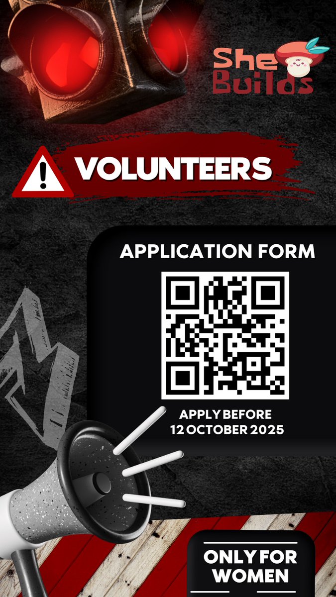 ⭐The wait is over!⭐
 SheBuilds Volunteer Applications are NOW OPEN
🔥Apply before🔥
12th October 2025 and be part of the journey 🚀
🔗 forms.gle/cJtXdGH7nKC6No…

Regards
Team: @shebuildshack
