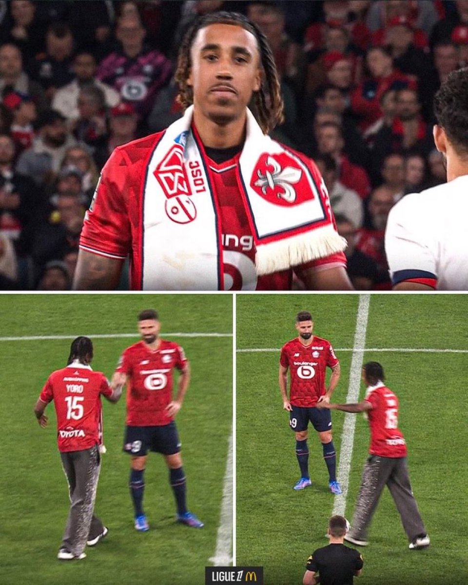 🚨📸 — Leny Yoro before the start of the Lille vs PSG game! 🫡♥️

#MUFC