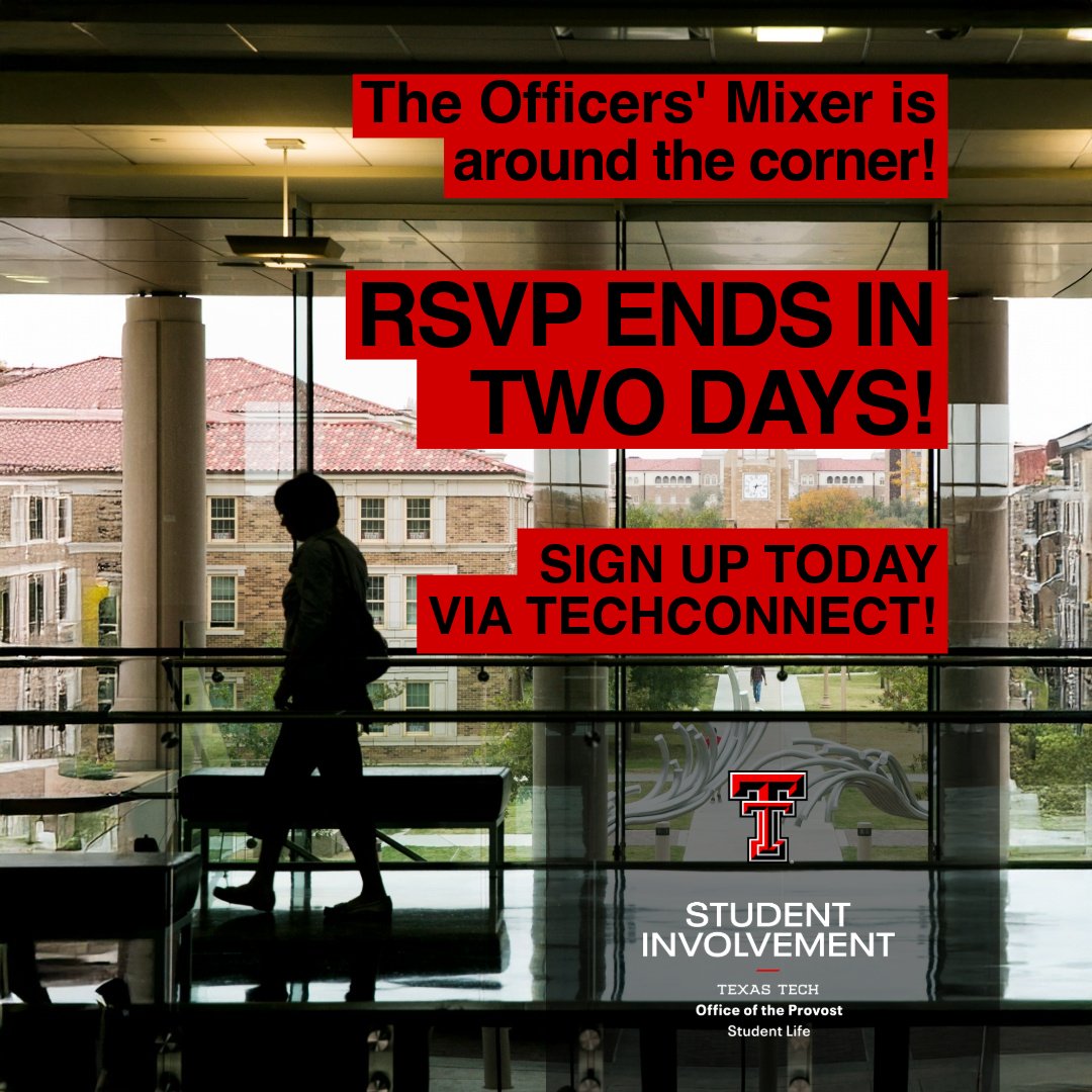 TTUStudentOrgs's tweet image. Don’t miss the officers&apos; mixer!

⏳ Just 2 days left to RSVP! Network with leaders, spark collaborations, and create lasting connections. Save your spot now on TechConnect!

#LeadershipEvent #StudentInvolvement #TexasTech