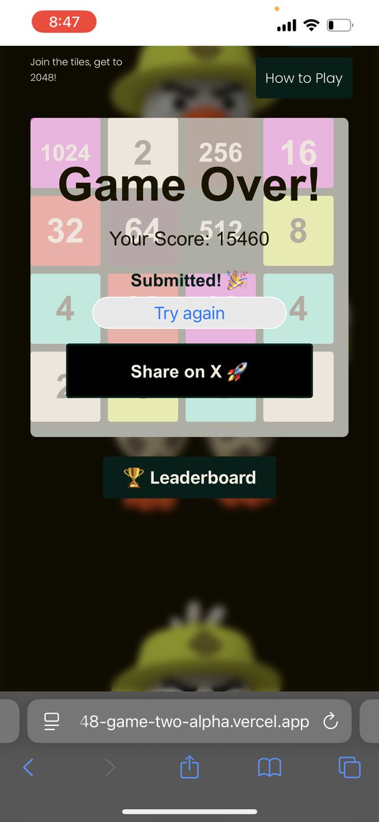 Cryptdrop01's tweet photo. I scored 15460 in the Aztec Community Game! ๐ฎ Fun and challenging. Give it a try! https://t.co/KG14PyI6Ab #AztecGame #2048Challenge
@aztecnetwork https://t.co/5j61UEvjpv