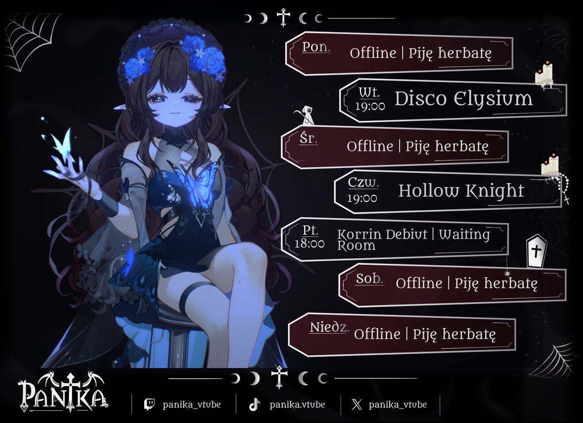 Panika_Vtube's tweet image. Wracam! Harmonogram jest bardzo standardowy, jednak w piątek usłyszymy się na godzinkę i razem nawiedzimy debiutującą @korrin_korrin! Nie mogę się doczekać, by znowu z Wami porozmawiać &amp;lt;3 
#PLVtuber #PLVtube #vtuberpl