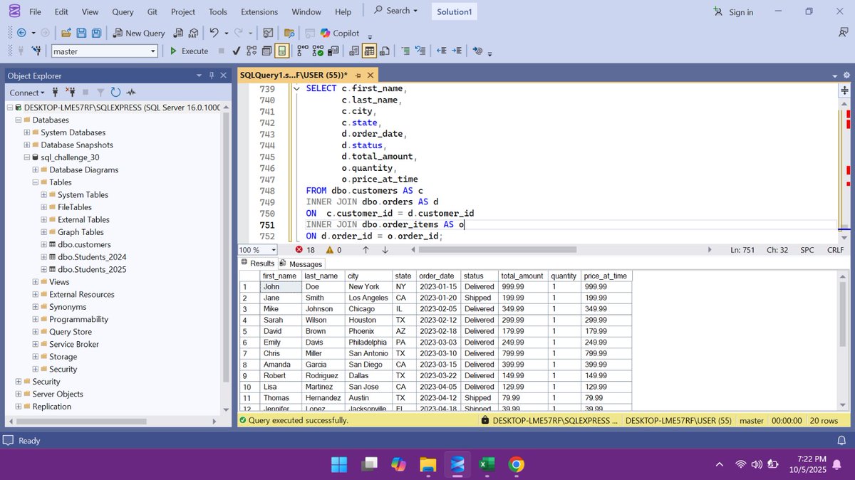 arucole001's tweet image. Day 21 of #30DaysOfSQL
Nested Joins + Subqueries in Joins (SQL Server Edition)
I’ve joined 2 tables before, now let’s link 3 or 4+ 💪🧵