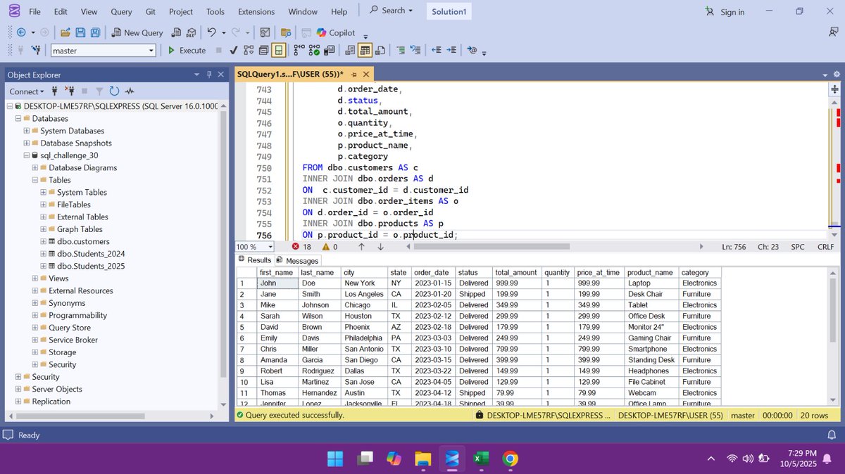 arucole001's tweet image. Day 21 of #30DaysOfSQL
Nested Joins + Subqueries in Joins (SQL Server Edition)
I’ve joined 2 tables before, now let’s link 3 or 4+ 💪🧵