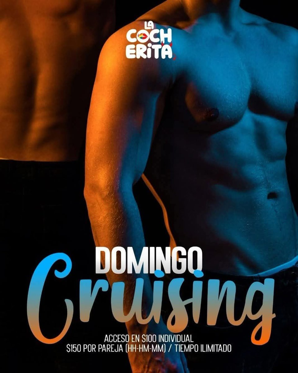 🔥YA ABIERTO DOMINGO DE CRUISING🔥

TODO OSCURO🥵, SOLO TV PRENDIDA, Ven a cumplir tus fantasías en nuestro establecimiento limpio, climatizado y 100% seguro.🔥🤤

Horario: 11:00am a 12:00pm🌚
Individual: $100💥
Pareja (HH, HM, MM): $150💥💥
Tiempo ilimitado⭐️⭐️⭐️
