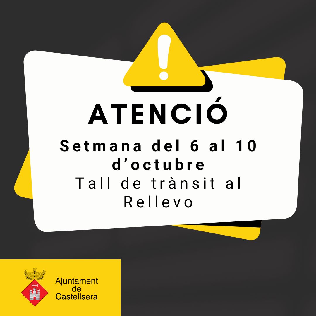 La setmana del 6 al 10 d'octubre s'iniciaran els treballs d'asfaltatge a la rotonda del Rellevo, és per això que hi haurà talls de trànsit i es recomana NO utilitzar l'encreuament durant tota la setmana. Recomanem utilitzar rutes alternatives (Penelles o camí de la Fuliola).