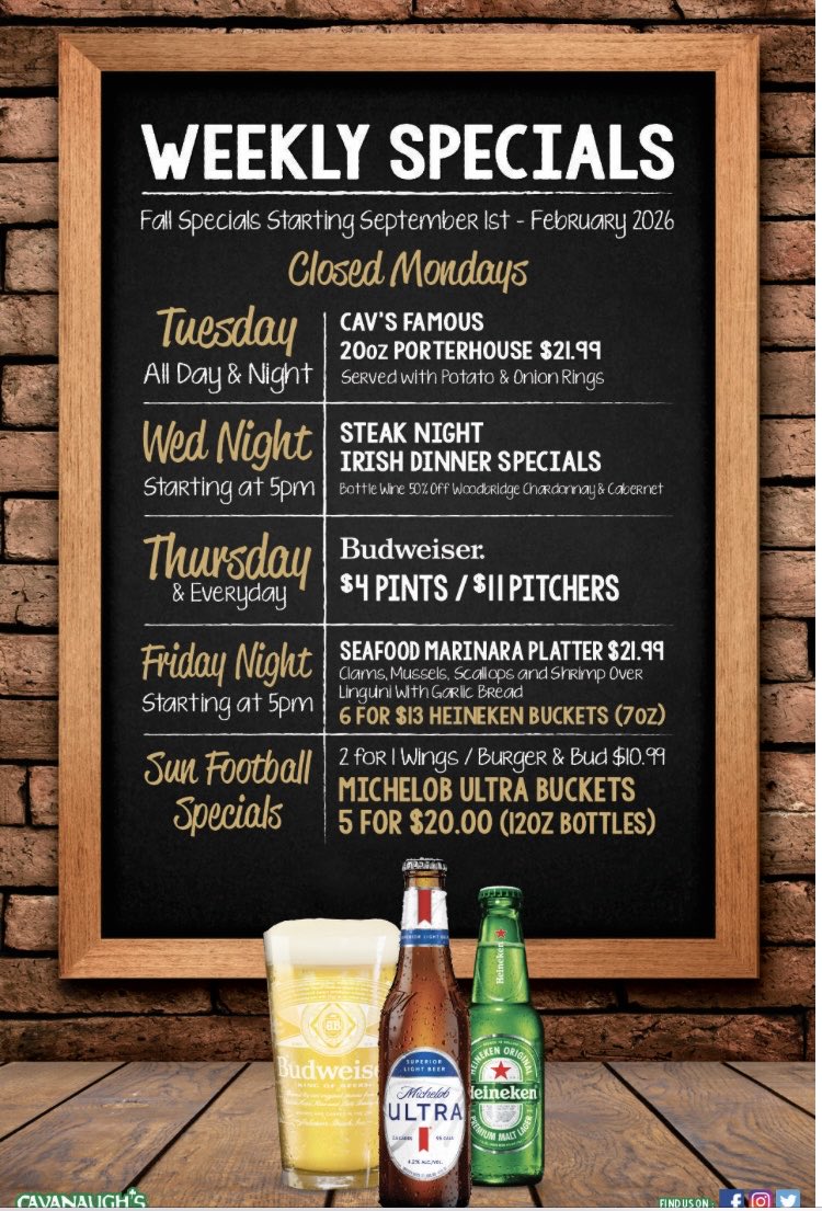 CavanaughsPub's tweet photo. Sunday Always 2 for 1 Wings &amp; Tonight’s Dinner Specials. Kitchen Serving Till 9:30pm. We Get Every NFL GAME-Sunday Ticket.
#Cavs #GreenPortPumpkin #cavanaughs #Bluepoint #SundayTicket #Bayport #wings https://t.co/UcjPRC9Tse