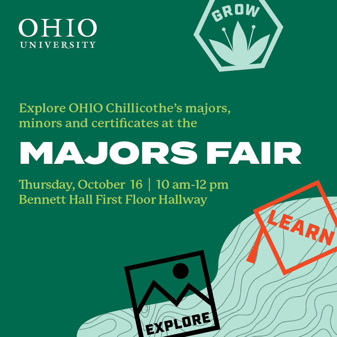 Exploring your options for majors, minors and certificates at Ohio University? All students are invited to participate in the Majors Fair on Thursday, October 16 from 10 a.m.-12 p.m. in Bennett Hall.