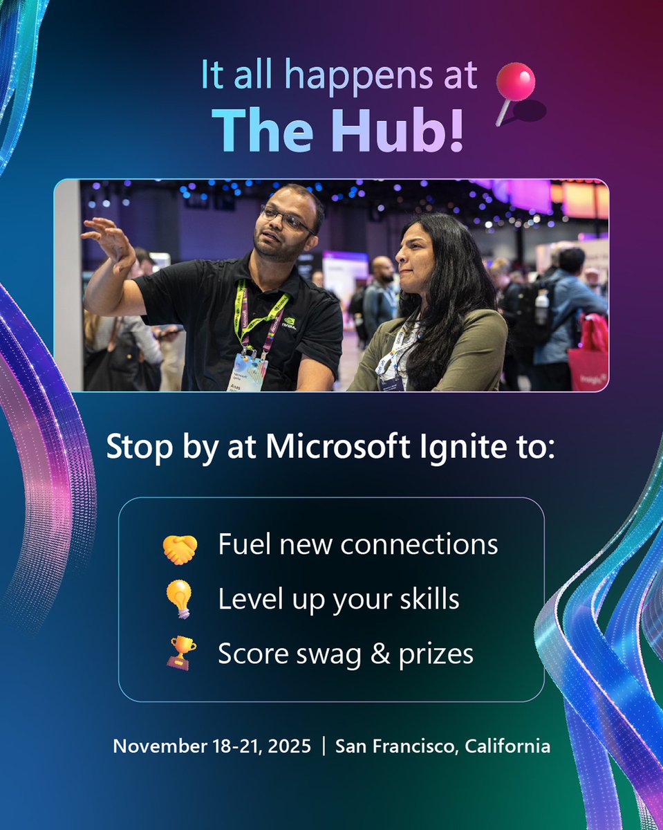 Don’t miss the Expert Meetup in the Hub at #MSIgnite! 💡
Here, ideas come alive in interactive one-on-ones, small group discussions, and demos with experts.
Plus, more fun to be had: msft.it/6015sxZZh