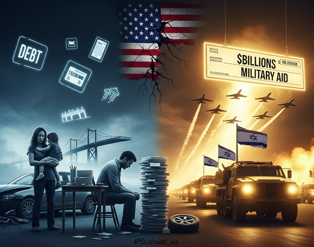 Distrust_us's tweet image. Student debt relief? &quot;Too expensive.&quot; Infrastructure? &quot;Can&apos;t afford it.&quot; But military aid abroad? Always room in the budget. 
American families deserve better than last place.  #AmericaInThisToo