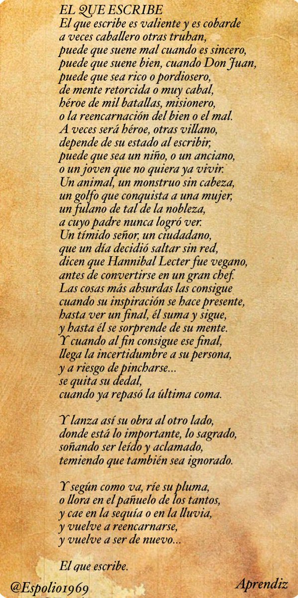 Dedicado a quien escribe,
a quién publica,
quienes nos leen,
y a esos personajes,
que también, de algún modo…
nos poseen.