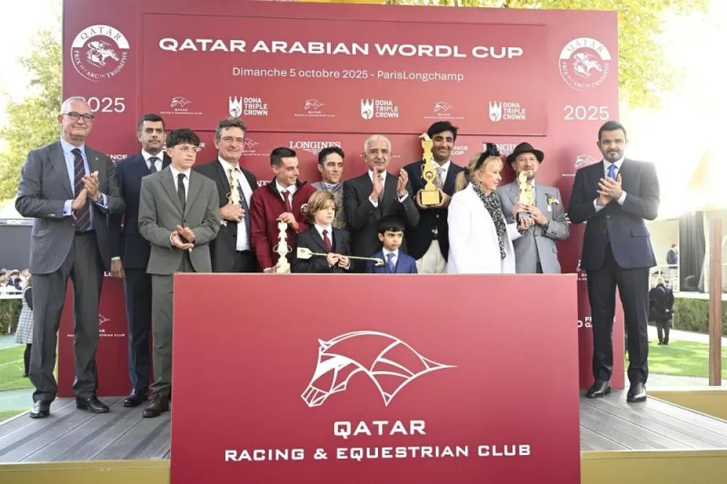 GulfTimes_QATAR's tweet photo. For the third consecutive year, the legendary #AlGhadeer produced a breathtaking performance to retain the Group 1 PA Qatar Arabian World Cup crown on the final day of Qatar Prix de l’Arc de Triomphe at #ParisLongchamp Sunday, reaffirming his dominance in Purebred Arabian racing. #QatarArabianWorldCup
https://t.co/6tku8w4JPl