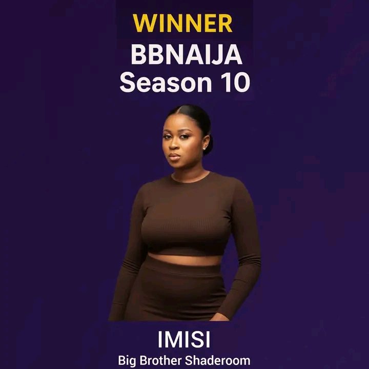 sammyofjos's tweet photo. CONGRATULATIONS TO IMISI ON WINNING THE BIG BROTHER NAIJA SEASON 10 

#bbn #BBNaijaS10 #BBNajia #BBNaija10 #IMISIOLUWA https://t.co/GqPGrTxYCl