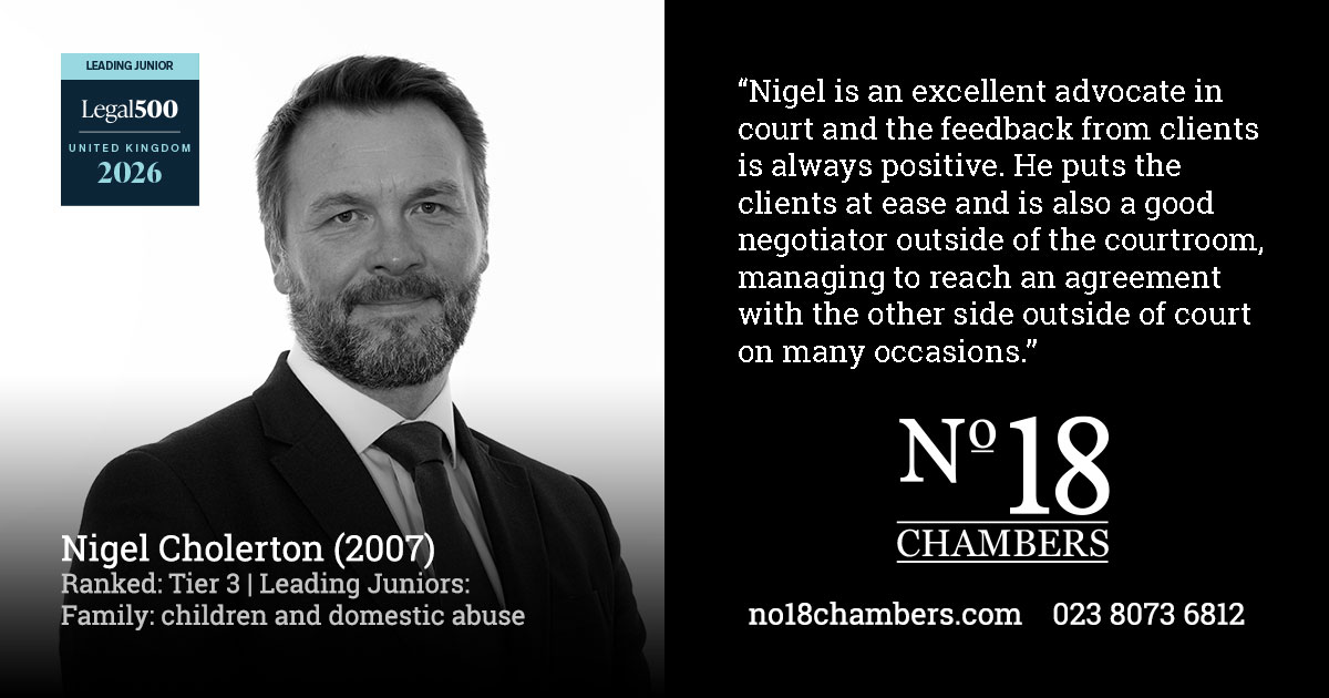Spotlight on our members in the Legal 500: Nigel Cholerton ranked tier 3 in financial remedy and children