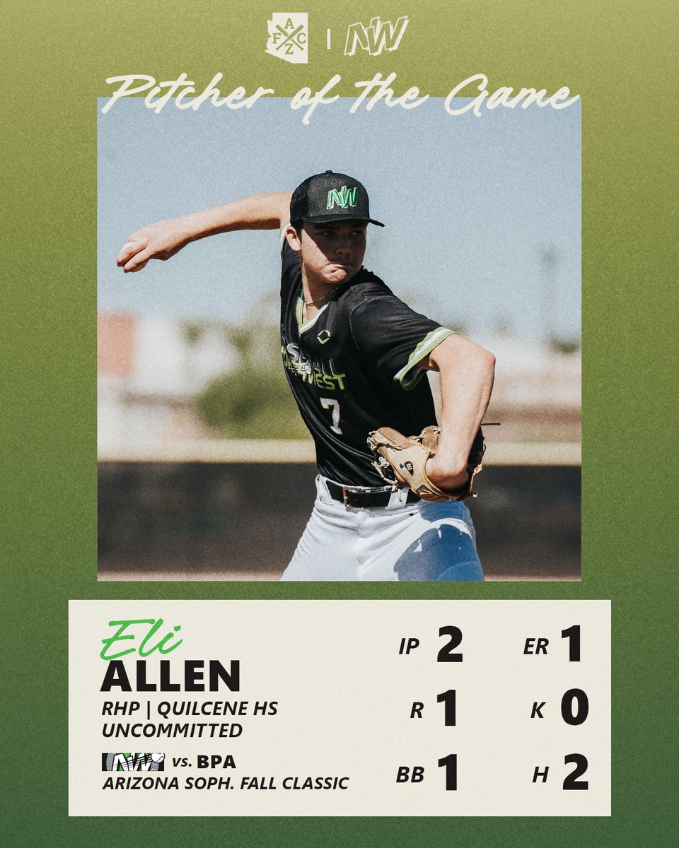 BaseballNW's tweet photo. Here are your top performers for the BBNW Green team in its final game of the Sophomore @AZFallClassic! ⚾️👇

#RepTheNW 

@EliAllen2028 https://t.co/ruAjqGOZ28