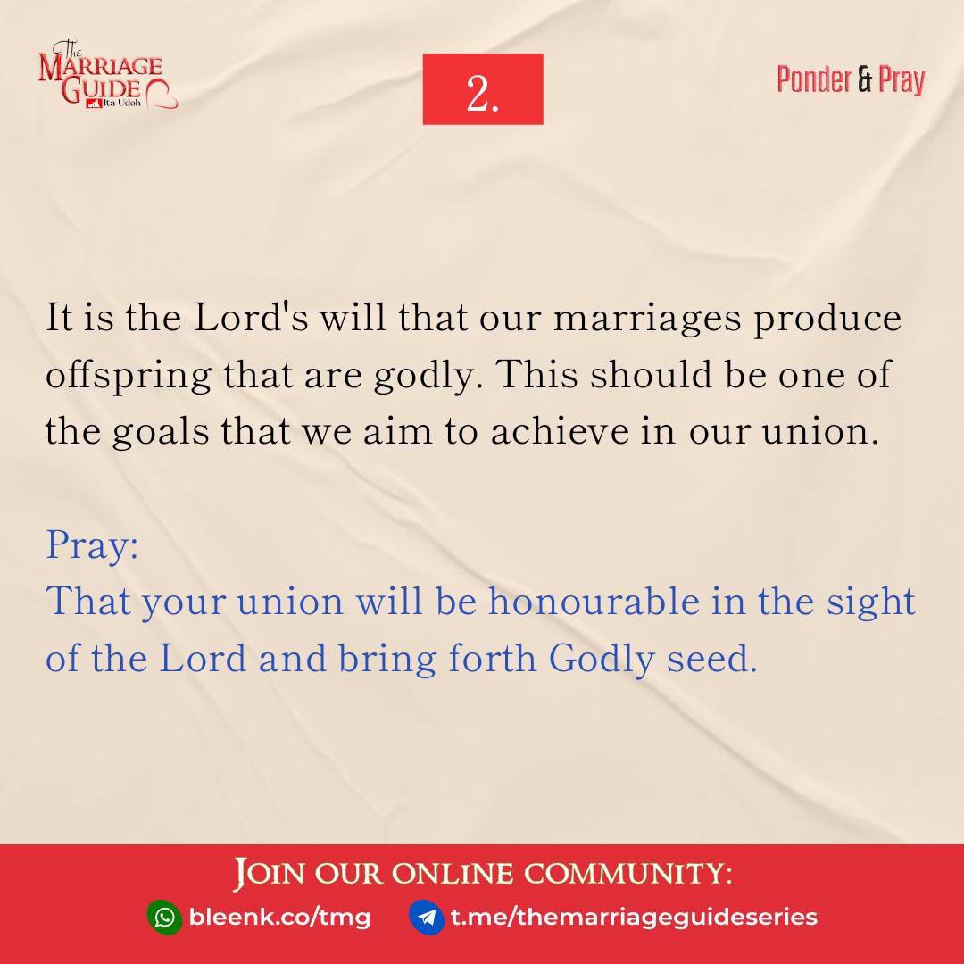 TMGuideseries's tweet photo. [Day 277] Ponder and Pray (XXIX): Marital Fruit
📝 @ItaudohOfficial

#TheMarriageGuide #Marriage #GodlyMarriage #Prayer #TMG #ItaUdoh https://t.co/4vWh45RVql