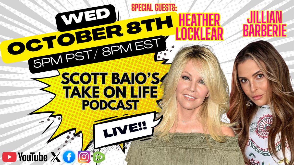 Get ready for a mind blowing walk down the 70's/80's memory lane this Wednesday! Heather Locklear LIVE along with <a href="/askjillian/">Jillian Barberie</a>🤯🕺😍 Set a reminder to join us this Wednesday!! #scottbaiopodcast