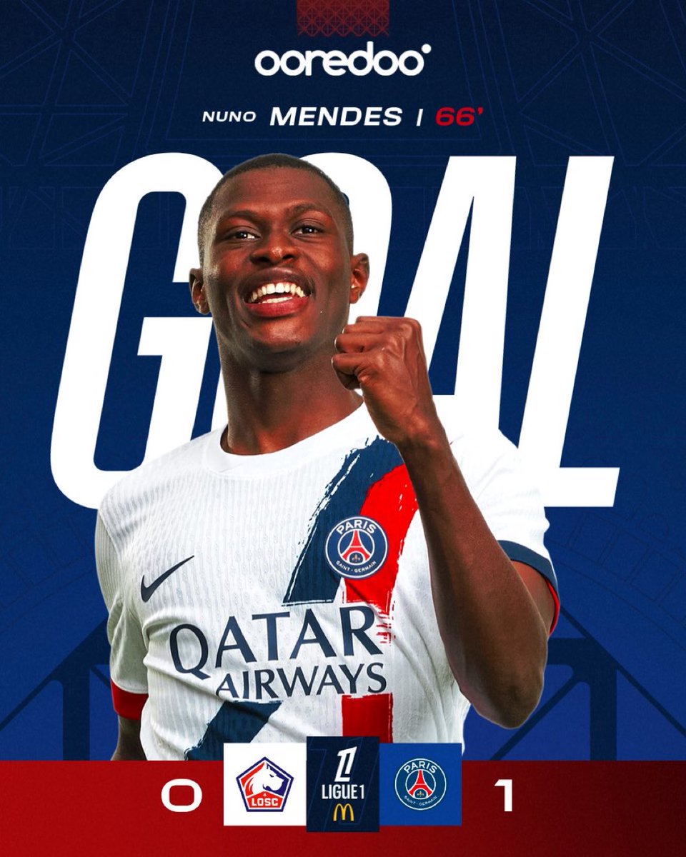 PSG_English's tweet image. ⏱️ 66&apos;

GOOOAL! Nuno Mendes! 1-0! 

0️⃣-1️⃣ I #LOSCPSG I #Ligue1